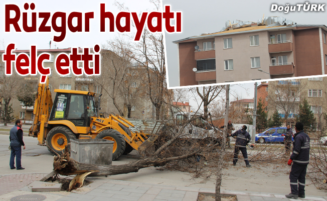 Erzurum’da şiddetli rüzgar hayatı adeta felç etti